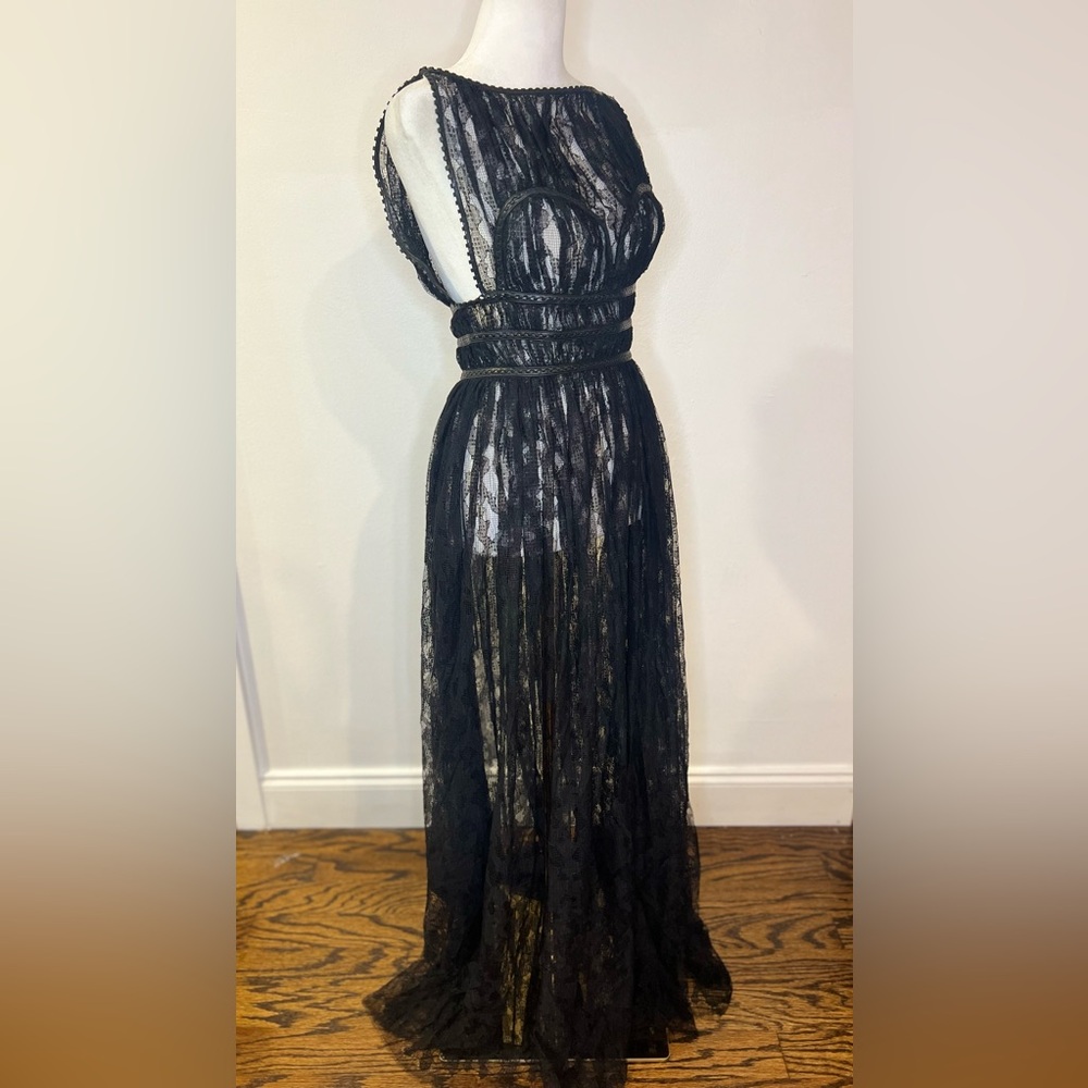 ALAÏA  Lace Bustier Gown W/ Braided Leather Trim - Picture 5 of 9